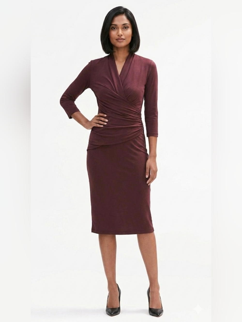NWT MM. Lafleur The Casey in Chestnut Ruched Faux Wrap Jersey Sheath Dress S